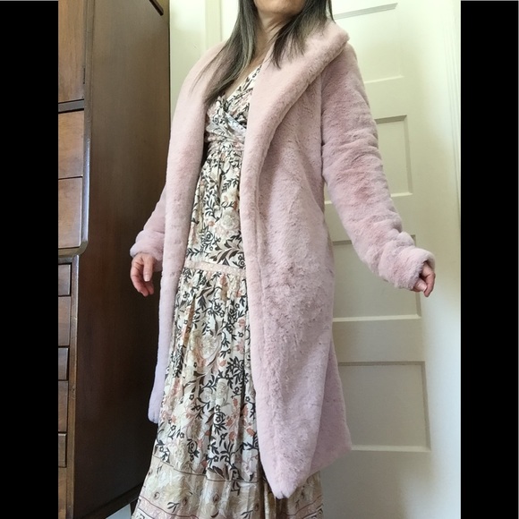 Silky Blush Pink Faux Fur Coat - Picture 9 of 12